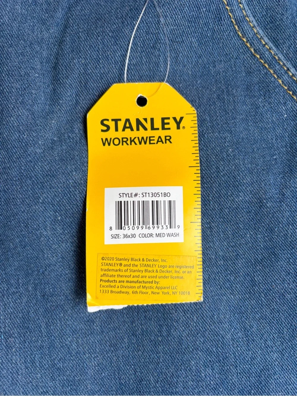 NWT Stanley Workwear Fleece-Lined Denim Carpenter Pants 36 x 30